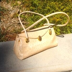 MARINO ORLANDI Vintage Beige Ostrich print Italian Leather BAG, Quiet Luxury